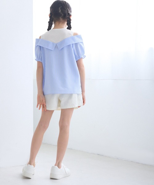 coca（coca）（コカ）の「キッズ　タンクドッキング肩あきブラウス（シャツ/ブラウス・キッズ・チャコール/ブルー・150/120/130/140）」の5枚目の写真