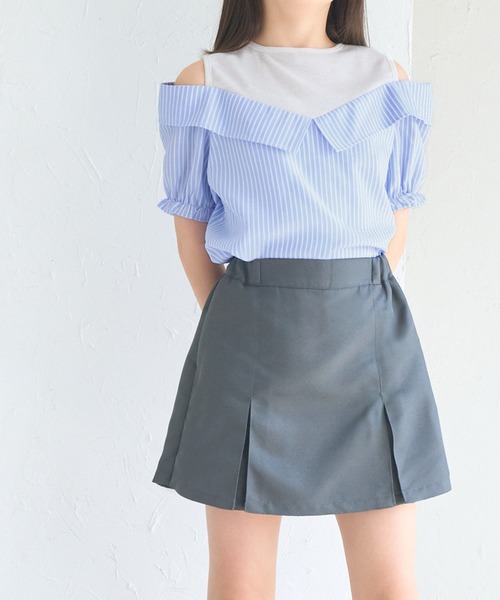 coca（coca）（コカ）の「キッズ　タンクドッキング肩あきブラウス（シャツ/ブラウス・キッズ・チャコール/ブルー・150/120/130/140）」の6枚目の写真