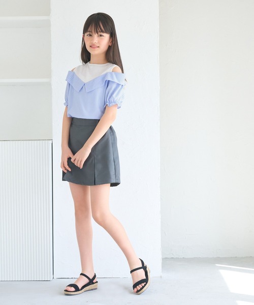 coca（coca）（コカ）の「キッズ　タンクドッキング肩あきブラウス（シャツ/ブラウス・キッズ・チャコール/ブルー・150/120/130/140）」の7枚目の写真