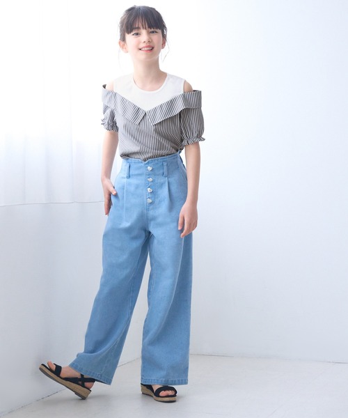 coca（coca）（コカ）の「キッズ　タンクドッキング肩あきブラウス（シャツ/ブラウス・キッズ・チャコール/ブルー・150/120/130/140）」の9枚目の写真