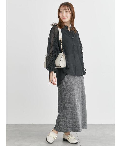 Te chichi TERRASSE(テチチテラス)の「袖シャーリングシアーストライプブラウス(シャツ/ブラウス・レディース・オフホワイト/ブラック/ミント・F)」の7枚目の写真