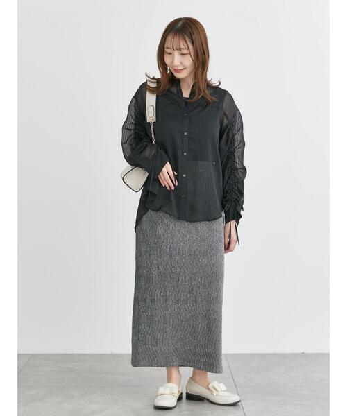 Te chichi TERRASSE(テチチテラス)の「袖シャーリングシアーストライプブラウス(シャツ/ブラウス・レディース・オフホワイト/ブラック/ミント・F)」の8枚目の写真
