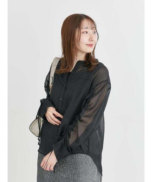 Te chichi TERRASSE(テチチテラス)の「袖シャーリングシアーストライプブラウス(シャツ/ブラウス・レディース・オフホワイト/ブラック/ミント・F)」の9枚目の写真
