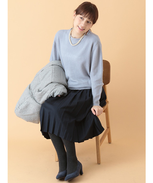 Green　Parks（グリーンパークス）の「・Uｸﾙｰﾈｯｸﾆｯﾄﾌﾟﾙｵｰﾊﾞｰ（ニット/セーター・レディース・アイボリー/サックスブルー/杢グレー/イエロー/ネイビー・FREE）」の4枚目の写真