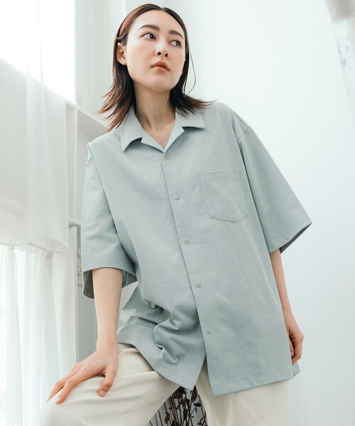 FREAK'S STORE(フリークスストア)の「FREAK’S STORE/フリークスストア AIRDRY 高機能素材 ビックシルエット スナップボタン オープンカラーシャツ ショートスリーブ/エアドライ ポリエステル Tシャツ/吸水速乾/遮熱性/UV(シャツ/ブラウス・メンズ・ホワイト/ブラック/チャコールグレー/オリーブ/ミント/サックスブルー・SMALL/MEDIUM/LARGE)」の6枚目の写真