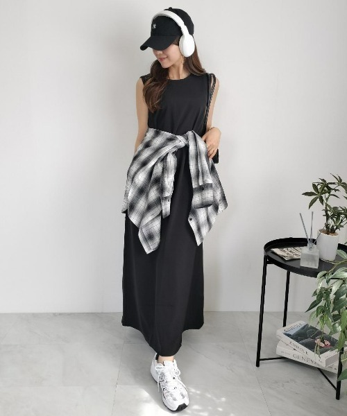 CHIC STYLE（シックスタイル）の「ノースリーブAラインロングワンピース＜大きいサイズ有＞（もっとロング丈）シックスタイル（ワンピース・レディース・ブラック/オリーブ・3L/L/M/5L/4L/LL）」の19枚目の写真