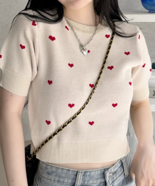 TREOVER(トレオーバー)の「【3色展開】ハート ドット パフスリーブ サマーニット(ニット/セーター・レディース・杢グレー/ブラック/アイボリー・FREE)」の12枚目の写真