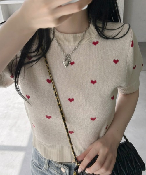 TREOVER(トレオーバー)の「【3色展開】ハート ドット パフスリーブ サマーニット(ニット/セーター・レディース・杢グレー/ブラック/アイボリー・FREE)」の16枚目の写真