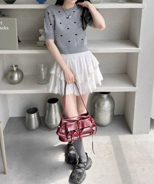 TREOVER(トレオーバー)の「【3色展開】ハート ドット パフスリーブ サマーニット(ニット/セーター・レディース・杢グレー/ブラック/アイボリー・FREE)」の17枚目の写真
