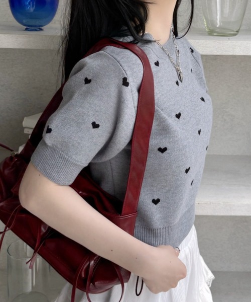 TREOVER(トレオーバー)の「【3色展開】ハート ドット パフスリーブ サマーニット(ニット/セーター・レディース・杢グレー/ブラック/アイボリー・FREE)」の20枚目の写真