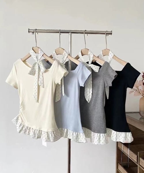 frunco(フランコ)の「ドットタイチョーカー付きTシャツ(Tシャツ/カットソー・レディース・ブルー/グレー/アイボリー/ブラック・FREE)」の16枚目の写真