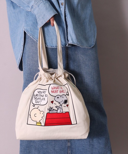 PEANUTS（ピーナッツ）の「(ACT)【PEANUTS】ヴィンテージ スタイル 2WAY 刺繍 トートバッグ（トートバッグ・レディース・アイボリー/ライトグレー・ONE SIZE）」の2枚目の写真