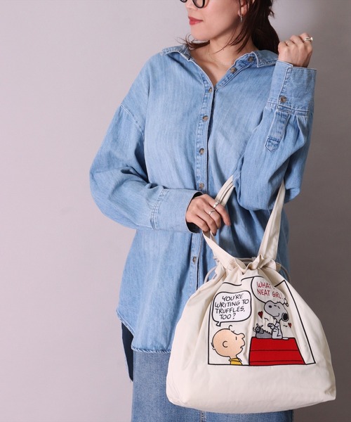 PEANUTS（ピーナッツ）の「(ACT)【PEANUTS】ヴィンテージ スタイル 2WAY 刺繍 トートバッグ（トートバッグ・レディース・アイボリー/ライトグレー・ONE SIZE）」の4枚目の写真