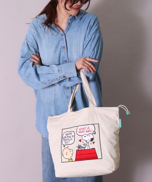 PEANUTS（ピーナッツ）の「(ACT)【PEANUTS】ヴィンテージ スタイル 2WAY 刺繍 トートバッグ（トートバッグ・レディース・アイボリー/ライトグレー・ONE SIZE）」の8枚目の写真