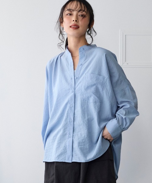 SMILE LAND（スマイルランド）の「【美極シャツ】オーバーサイズ２WAYシャツ＜大きいサイズ有＞（シャツ/ブラウス・レディース・ベージュ/サーモンピンク/チャコール/サックスブルー・5L/4L/3L/LL/L）」の3枚目の写真