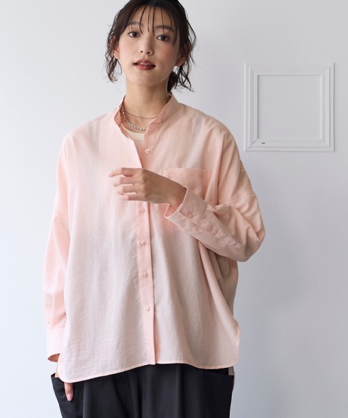 SMILE LAND（スマイルランド）の「【美極シャツ】オーバーサイズ２WAYシャツ＜大きいサイズ有＞（シャツ/ブラウス・レディース・ベージュ/サーモンピンク/チャコール/サックスブルー・5L/4L/3L/LL/L）」の4枚目の写真