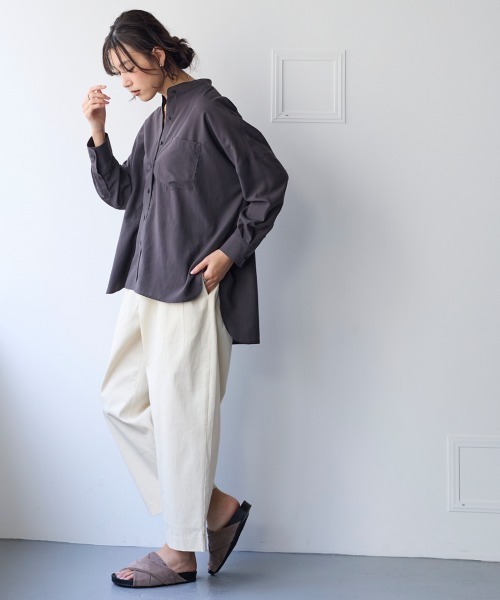 SMILE LAND（スマイルランド）の「【美極シャツ】オーバーサイズ２WAYシャツ＜大きいサイズ有＞（シャツ/ブラウス・レディース・ベージュ/サーモンピンク/チャコール/サックスブルー・5L/4L/3L/LL/L）」の19枚目の写真