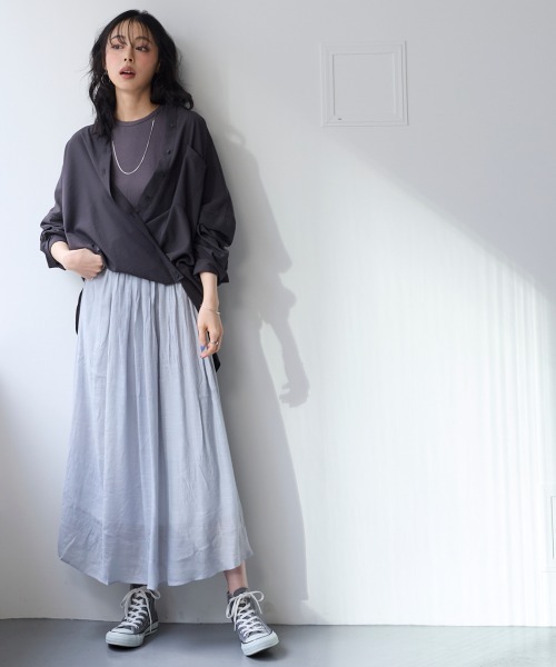 SMILE LAND（スマイルランド）の「【美極シャツ】オーバーサイズ２WAYシャツ＜大きいサイズ有＞（シャツ/ブラウス・レディース・ベージュ/サーモンピンク/チャコール/サックスブルー・5L/4L/3L/LL/L）」の13枚目の写真