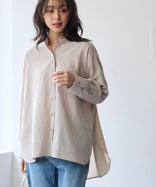 SMILE LAND（スマイルランド）の「【美極シャツ】オーバーサイズ２WAYシャツ＜大きいサイズ有＞（シャツ/ブラウス・レディース・ベージュ/サーモンピンク/チャコール/サックスブルー・5L/4L/3L/LL/L）」の14枚目の写真
