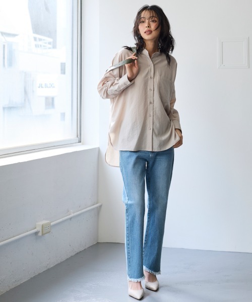 SMILE LAND（スマイルランド）の「【美極シャツ】オーバーサイズ２WAYシャツ＜大きいサイズ有＞（シャツ/ブラウス・レディース・ベージュ/サーモンピンク/チャコール/サックスブルー・5L/4L/3L/LL/L）」の15枚目の写真