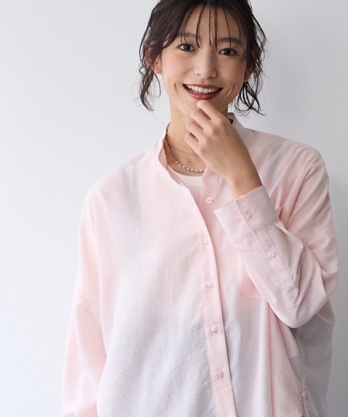SMILE LAND（スマイルランド）の「【美極シャツ】オーバーサイズ２WAYシャツ＜大きいサイズ有＞（シャツ/ブラウス・レディース・ベージュ/サーモンピンク/チャコール/サックスブルー・5L/4L/3L/LL/L）」の16枚目の写真