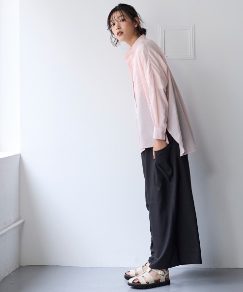 SMILE LAND（スマイルランド）の「【美極シャツ】オーバーサイズ２WAYシャツ＜大きいサイズ有＞（シャツ/ブラウス・レディース・ベージュ/サーモンピンク/チャコール/サックスブルー・5L/4L/3L/LL/L）」の17枚目の写真