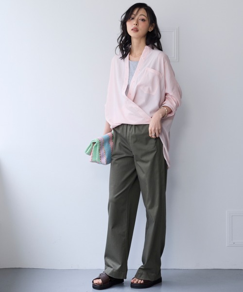 SMILE LAND（スマイルランド）の「【美極シャツ】オーバーサイズ２WAYシャツ＜大きいサイズ有＞（シャツ/ブラウス・レディース・ベージュ/サーモンピンク/チャコール/サックスブルー・5L/4L/3L/LL/L）」の8枚目の写真