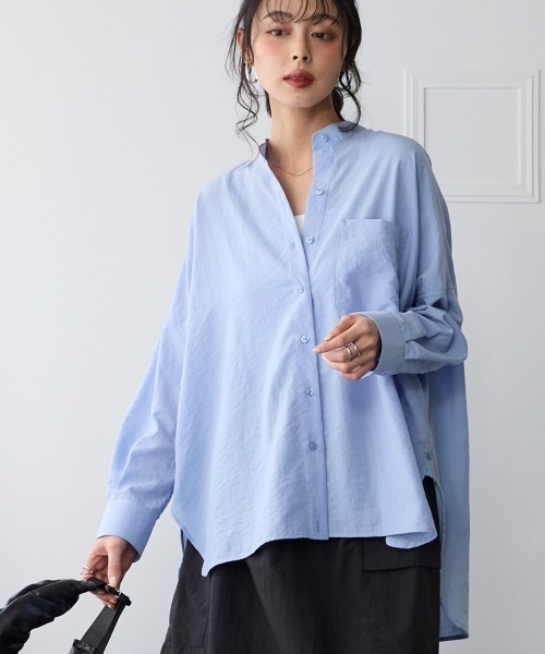 SMILE LAND（スマイルランド）の「【美極シャツ】オーバーサイズ２WAYシャツ＜大きいサイズ有＞（シャツ/ブラウス・レディース・ベージュ/サーモンピンク/チャコール/サックスブルー・5L/4L/3L/LL/L）」の9枚目の写真