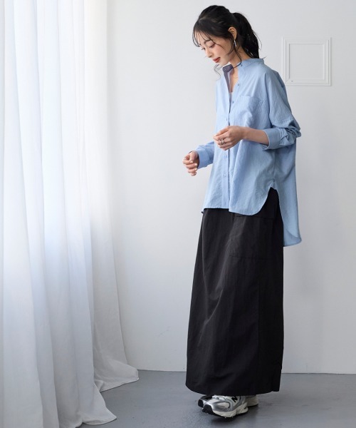 SMILE LAND（スマイルランド）の「【美極シャツ】オーバーサイズ２WAYシャツ＜大きいサイズ有＞（シャツ/ブラウス・レディース・ベージュ/サーモンピンク/チャコール/サックスブルー・5L/4L/3L/LL/L）」の10枚目の写真