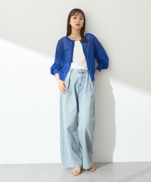 earth music&ecology（アースミュージックアンドエコロジー）の「接触冷感シアークルーニットカーディガン（カーディガン/ボレロ・レディース・アイボリー/ネイビー/ブルー/レッド/ブラック/杢グレー・FREE）」の19枚目の写真