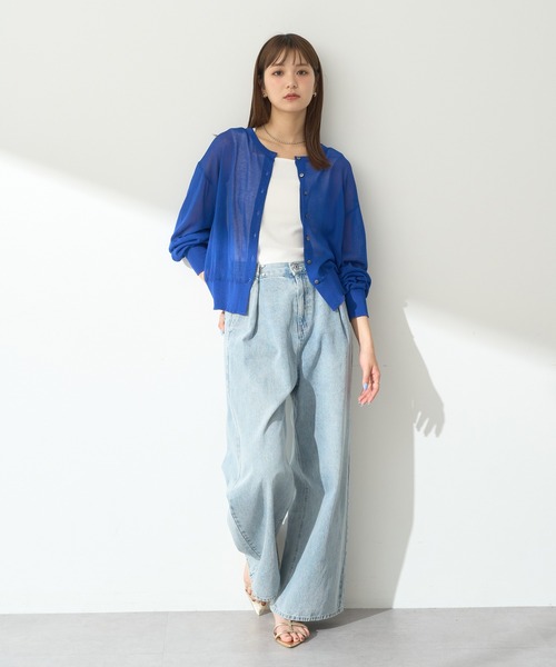 earth music&ecology（アースミュージックアンドエコロジー）の「接触冷感シアークルーニットカーディガン（カーディガン/ボレロ・レディース・アイボリー/ネイビー/ブルー/レッド/ブラック/杢グレー・FREE）」の10枚目の写真