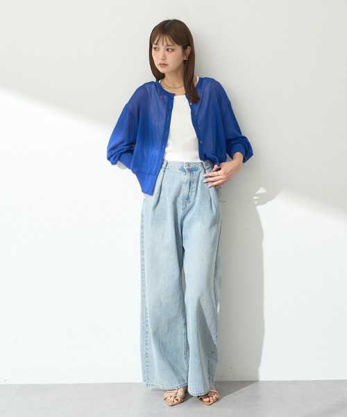 earth music&ecology（アースミュージックアンドエコロジー）の「接触冷感シアークルーニットカーディガン（カーディガン/ボレロ・レディース・アイボリー/ネイビー/ブルー/レッド/ブラック/杢グレー・FREE）」の12枚目の写真