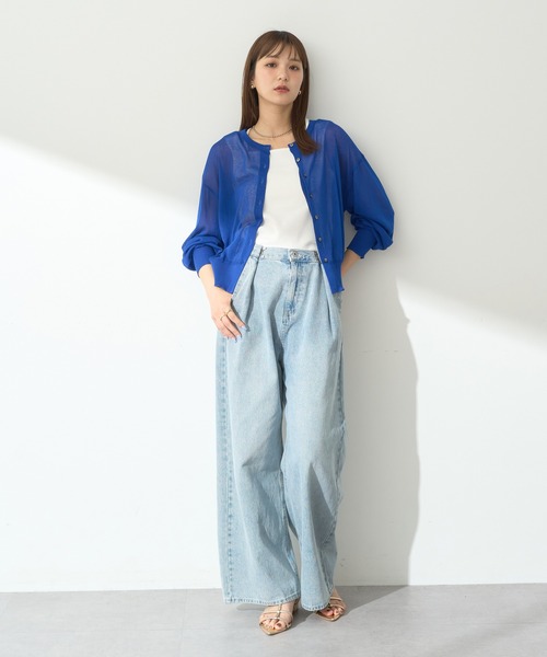 earth music&ecology（アースミュージックアンドエコロジー）の「接触冷感シアークルーニットカーディガン（カーディガン/ボレロ・レディース・アイボリー/ネイビー/ブルー/レッド/ブラック/杢グレー・FREE）」の13枚目の写真