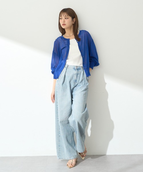 earth music&ecology（アースミュージックアンドエコロジー）の「接触冷感シアークルーニットカーディガン（カーディガン/ボレロ・レディース・アイボリー/ネイビー/ブルー/レッド/ブラック/杢グレー・FREE）」の14枚目の写真