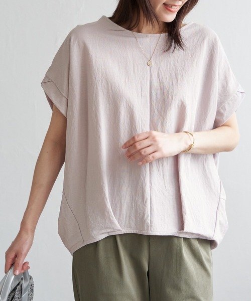 ikka(イッカ)の「【接触冷感】冷感鹿の子センターシームタックプルオーバー(Tシャツ/カットソー・レディース・ネイビー/オレンジ/ブルー/ベージュ/グリーン系その他/モカ・L/M/S)」の1枚目の写真