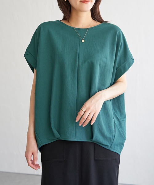 ikka(イッカ)の「【接触冷感】冷感鹿の子センターシームタックプルオーバー(Tシャツ/カットソー・レディース・ネイビー/オレンジ/ブルー/ベージュ/グリーン系その他/モカ・L/M/S)」の3枚目の写真