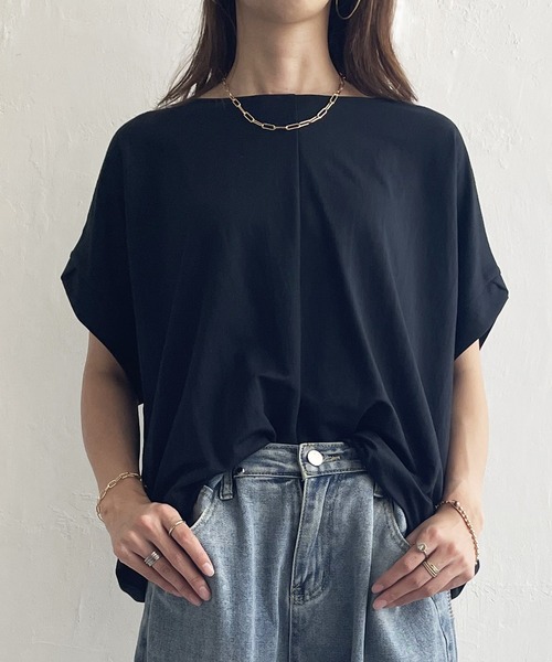 ikka(イッカ)の「【接触冷感】冷感鹿の子センターシームタックプルオーバー(Tシャツ/カットソー・レディース・ネイビー/オレンジ/ブルー/ベージュ/グリーン系その他/モカ・L/M/S)」の4枚目の写真