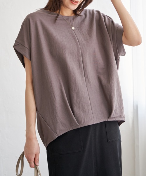 ikka(イッカ)の「【接触冷感】冷感鹿の子センターシームタックプルオーバー(Tシャツ/カットソー・レディース・ネイビー/オレンジ/ブルー/ベージュ/グリーン系その他/モカ・L/M/S)」の2枚目の写真