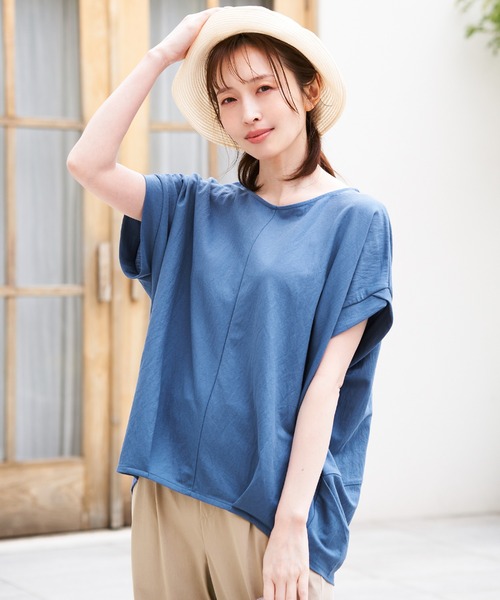 ikka(イッカ)の「【接触冷感】冷感鹿の子センターシームタックプルオーバー(Tシャツ/カットソー・レディース・ネイビー/オレンジ/ブルー/ベージュ/グリーン系その他/モカ・L/M/S)」の16枚目の写真