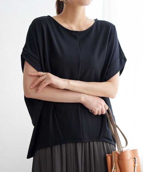 ikka(イッカ)の「【接触冷感】冷感鹿の子センターシームタックプルオーバー(Tシャツ/カットソー・レディース・ネイビー/オレンジ/ブルー/ベージュ/グリーン系その他/モカ・L/M/S)」の9枚目の写真