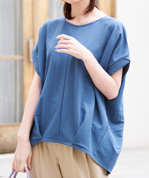 ikka(イッカ)の「【接触冷感】冷感鹿の子センターシームタックプルオーバー(Tシャツ/カットソー・レディース・ネイビー/オレンジ/ブルー/ベージュ/グリーン系その他/モカ・L/M/S)」の7枚目の写真