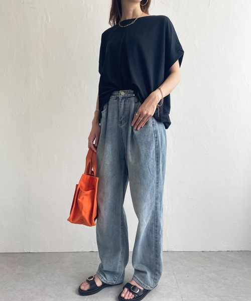 ikka(イッカ)の「【接触冷感】冷感鹿の子センターシームタックプルオーバー(Tシャツ/カットソー・レディース・ネイビー/オレンジ/ブルー/ベージュ/グリーン系その他/モカ・L/M/S)」の8枚目の写真