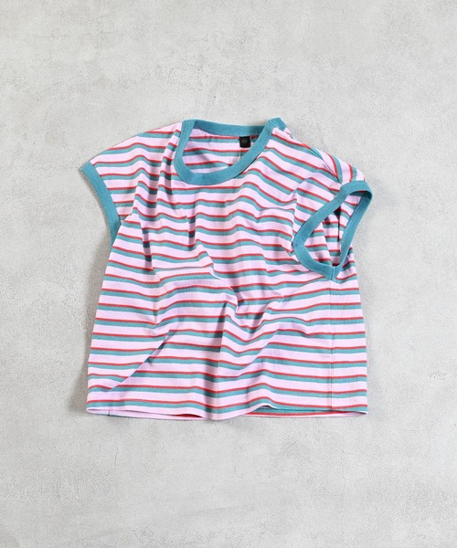 MARKEY'S（マーキーズ）の「先染めボーダーリンガーTシャツ（Tシャツ/カットソー・キッズ・ブラウン/オフホワイト/ライトピンク・100/110/95/90/150/140/130/120/80）」の4枚目の写真