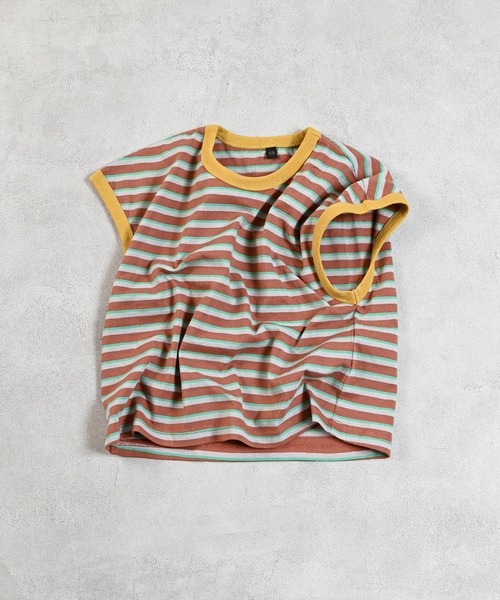 MARKEY'S（マーキーズ）の「先染めボーダーリンガーTシャツ（Tシャツ/カットソー・キッズ・ブラウン/オフホワイト/ライトピンク・100/110/95/90/150/140/130/120/80）」の8枚目の写真