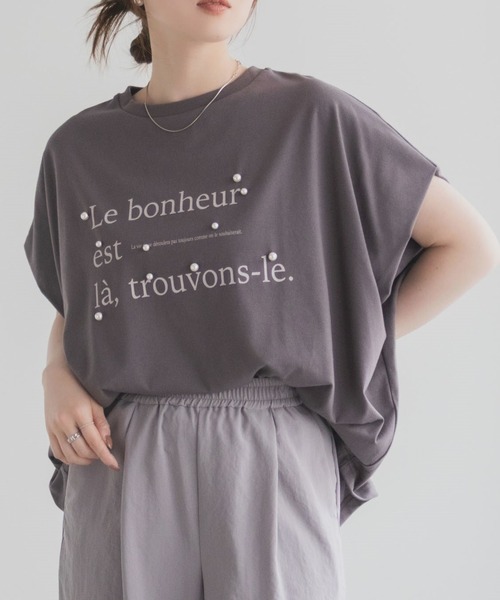 HusHusH(ハッシュアッシュ)の「HusHusH パール使いプリントドルマンTシャツ(Tシャツ/カットソー・レディース・オフホワイト/チャコールグレー/ベージュ・M/L)」の3枚目の写真