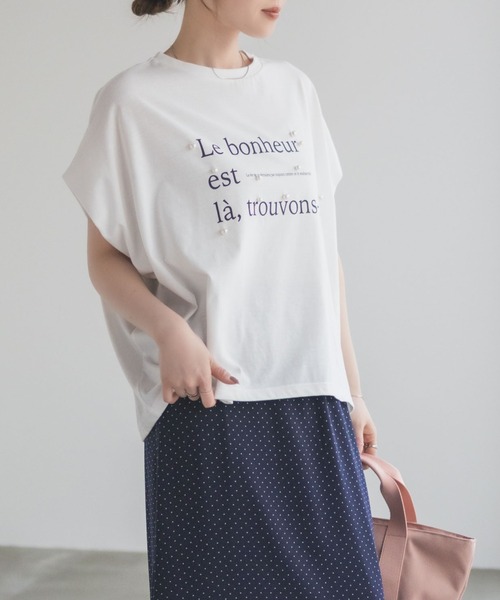 HusHusH(ハッシュアッシュ)の「HusHusH パール使いプリントドルマンTシャツ(Tシャツ/カットソー・レディース・オフホワイト/チャコールグレー/ベージュ・M/L)」の12枚目の写真