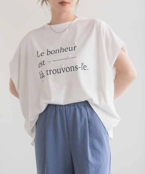 HusHusH(ハッシュアッシュ)の「HusHusH パール使いプリントドルマンTシャツ(Tシャツ/カットソー・レディース・オフホワイト/チャコールグレー/ベージュ・M/L)」の7枚目の写真