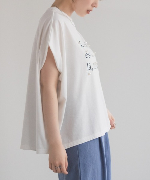 HusHusH(ハッシュアッシュ)の「HusHusH パール使いプリントドルマンTシャツ(Tシャツ/カットソー・レディース・オフホワイト/チャコールグレー/ベージュ・M/L)」の8枚目の写真