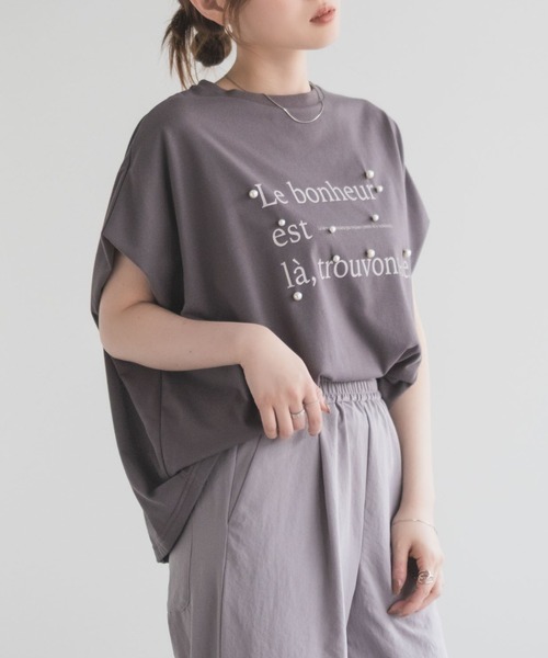 HusHusH(ハッシュアッシュ)の「HusHusH パール使いプリントドルマンTシャツ(Tシャツ/カットソー・レディース・オフホワイト/チャコールグレー/ベージュ・M/L)」の16枚目の写真