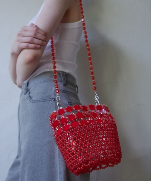 Lil Ambition（リルアンビション）の「【Casselini】ビーズバスケットバッグ（ショルダーバッグ・レディース・ホワイト/レッド・FREE）」の12枚目の写真